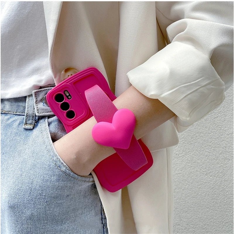 Phone Case With Wrist Strap Holder For iPhone 11/12/13/14/15 Pro Plus Max-Pink & Blue