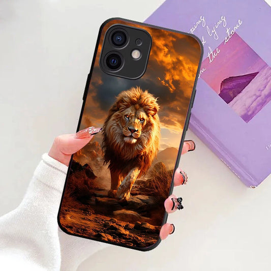 Lion Hard Glass PHONE COVER For iPhone 13/14/15/16 Pro Plus Max