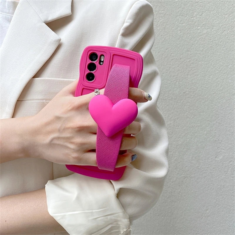 Phone Case With Wrist Strap Holder For iPhone 11/12/13/14/15 Pro Plus Max-Pink & Blue