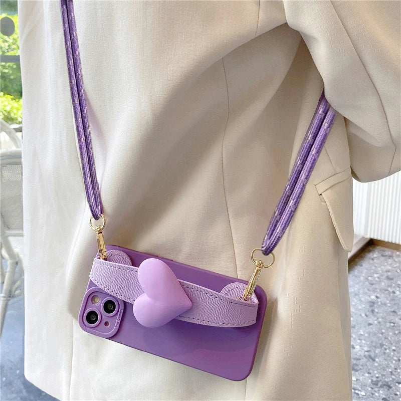 Phone Case With Wrist Strap Holder For iPhone 11/12/13/14/15 Pro Plus Max-Green&Purple