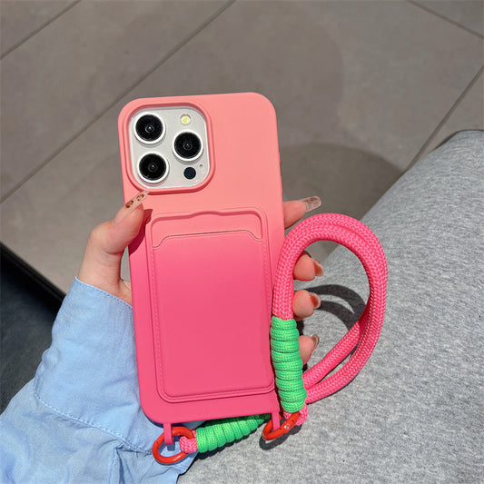 PHONE COVER With Lanyard and Slot Card For Samsung Galaxy-Rose Pink