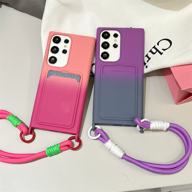 PHONE COVER With Lanyard and Slot Card For Samsung Galaxy-Rose Pink