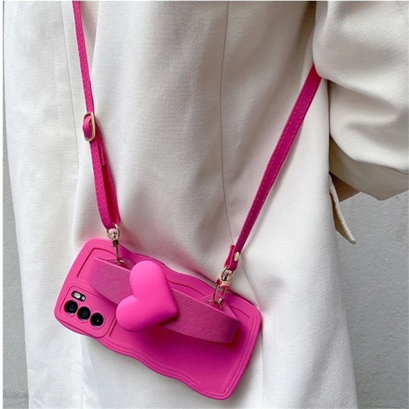 Phone Case With Wrist Strap Holder For iPhone 11/12/13/14/15 Pro Plus Max-Pink & Blue