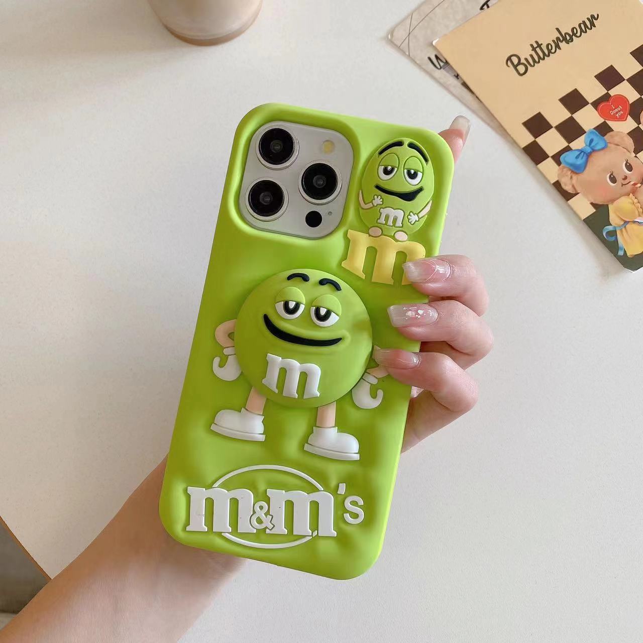 Green Phone Case With Ring Holder For iPhone 13/14/15 Pro Plus Max