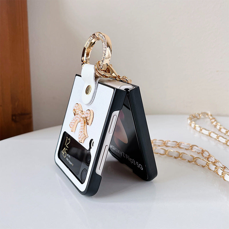 Fold Flip PHONE COVER With Crossbody Lanyard and Ring Holder For Samsung Z3/4/5/6