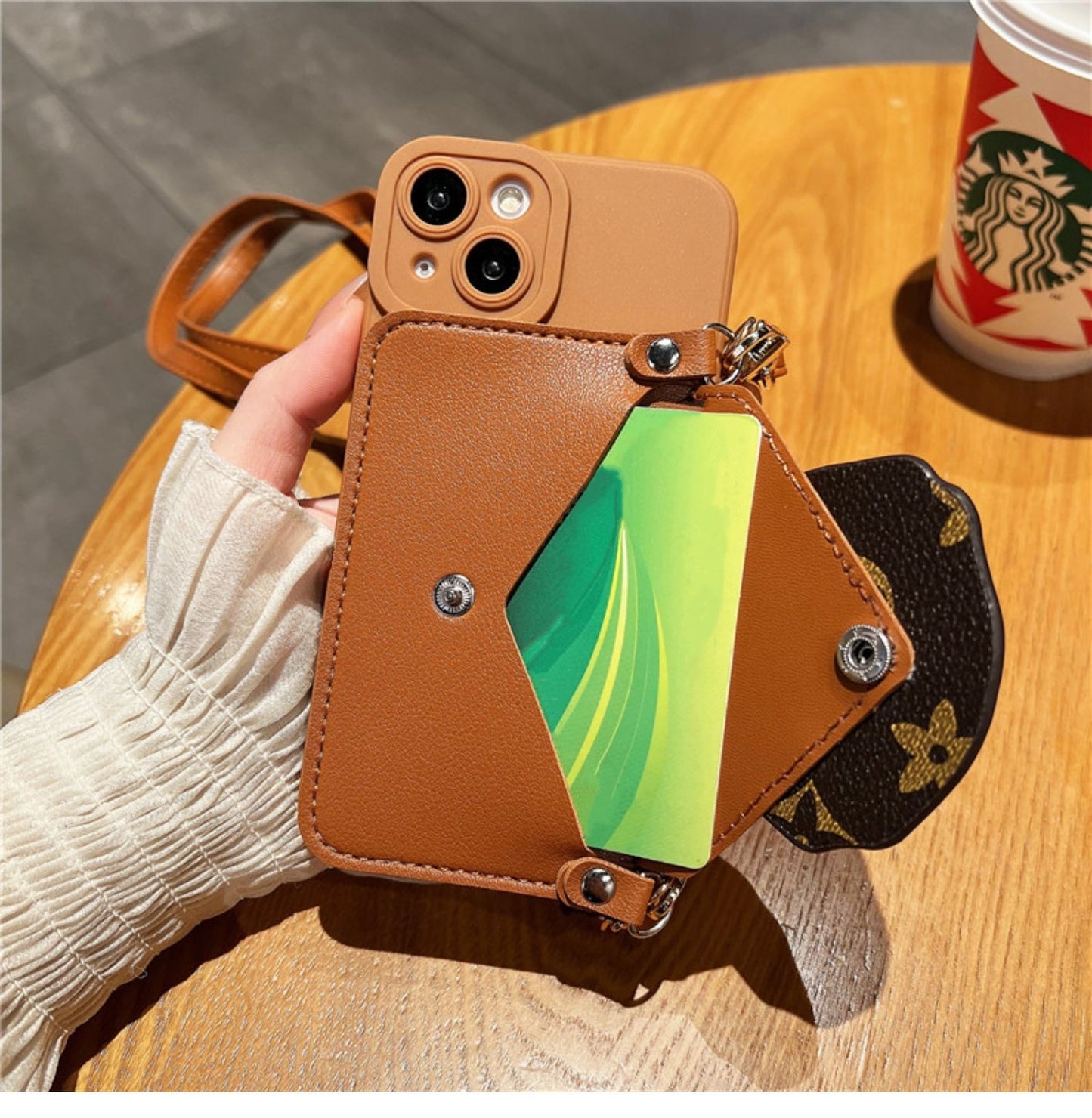 Leather Phone Case With Slot Card and Lanyard  For iPhone 11/12/13/14/15 Pro Plus Max