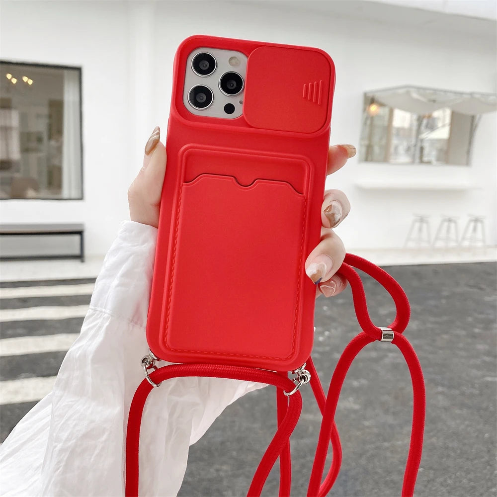 Phone Case With Crossbody and Slot Card For iPhone 13/14/15 Pro Plus Max